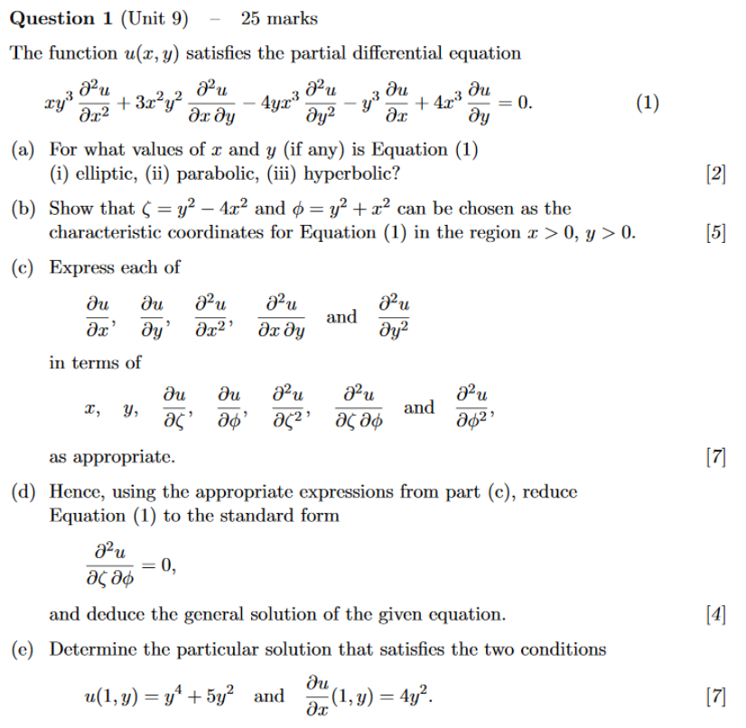 Solved Question 1 (Unit 9) -25 marks The function u(x, y) | Chegg.com