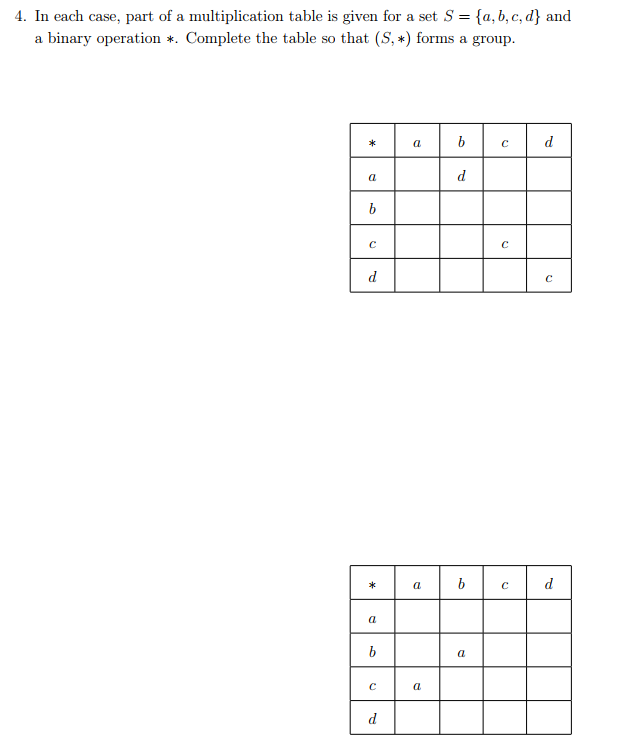Solved In Each Case Part Of A Multiplication Table Is Given Chegg Solved In Each Case Part Of A Multiplication Table Is Given Chegg