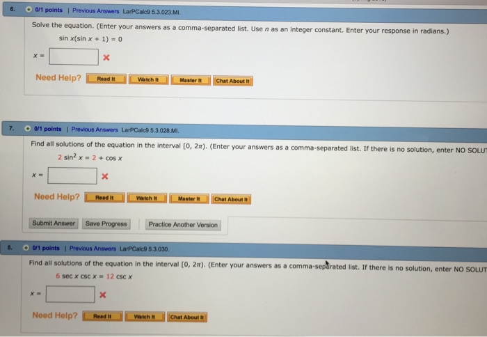 Solved Solve the equation. (Enter your answers as a | Chegg.com