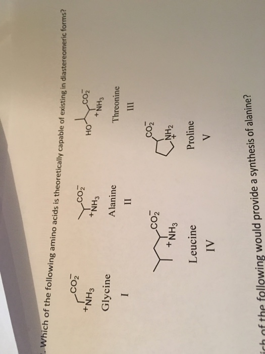 Solved Which of the following amino acids is theoritically | Chegg.com