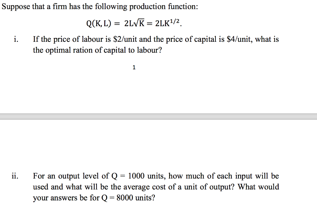 Solved Suppose that a firm has the following production | Chegg.com