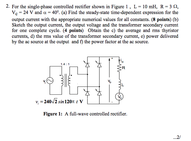 Solved 2. For the single-phase controlled rectifier shown in | Chegg.com