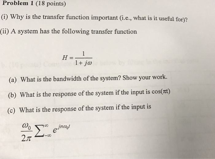 Solved Why is the transfer function important (i.e., what is | Chegg.com