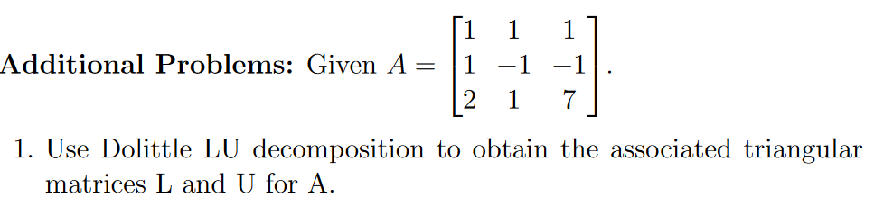 Solved Use Dolittle LU decomposition to obtain the | Chegg.com