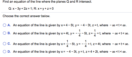 Solved Find an equation of the line where the planes Q and R | Chegg.com