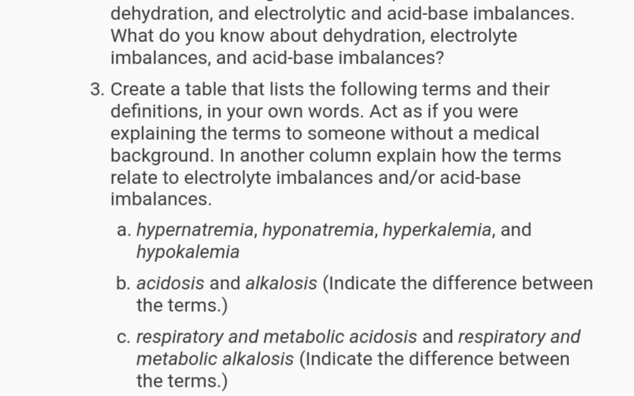 Solved dehydration, and electrolytic and acidbase