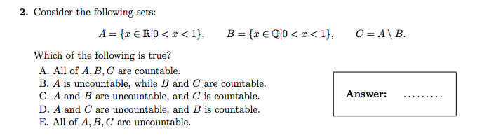 Solved 2. Consider the following sets: Which of the | Chegg.com