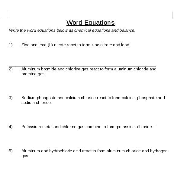 Solved Word Equations Write the word equations below as | Chegg.com