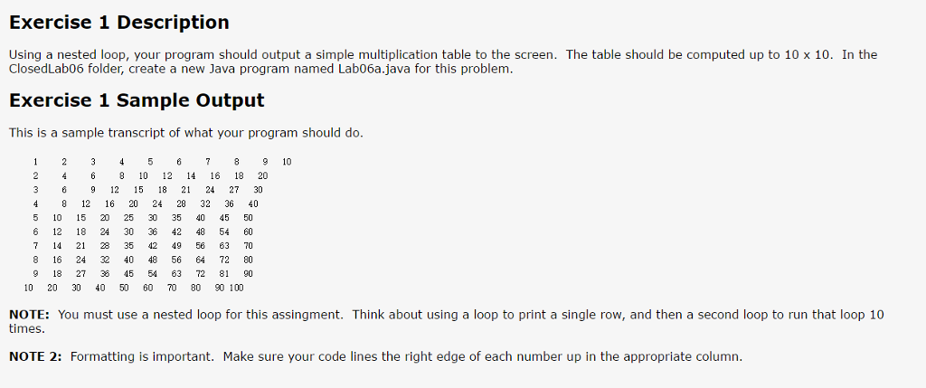 Solved Exercise 1 Description Using a nested loop, your | Chegg.com