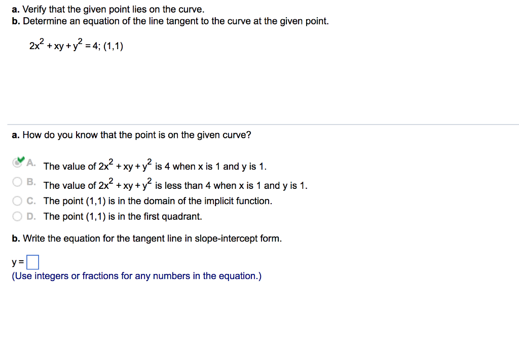 solved-a-verify-that-the-given-point-lies-on-the-curve-b-chegg