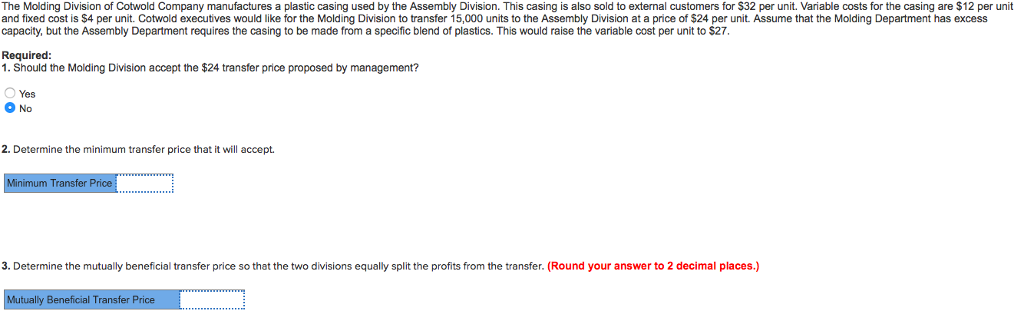 Solved The Molding Division of Cotwold Company manufactures | Chegg.com