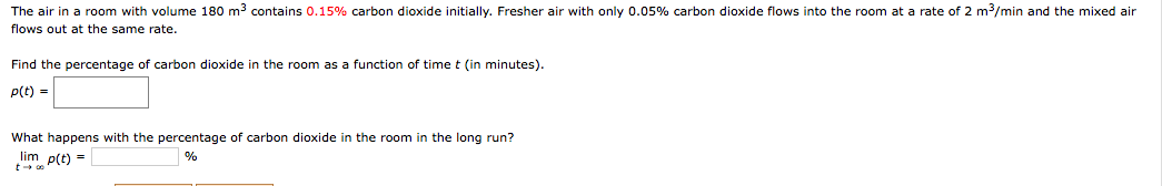 Solved The air in a room with volume 180 m3 contains 0.15% | Chegg.com