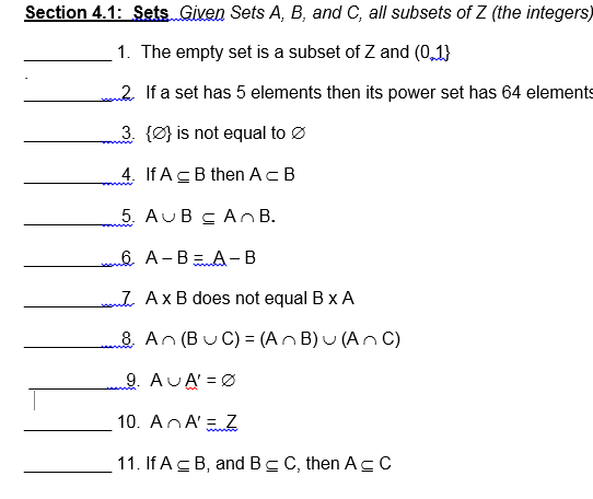 Solved Section 4.1 Sets Given Sets A, B, And C, All Subsets | Chegg.com