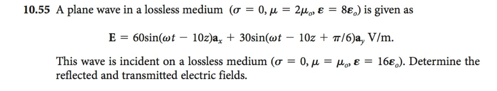 Solved 10.55 A plane wave in a lossless medium (σ = 0, μ | Chegg.com