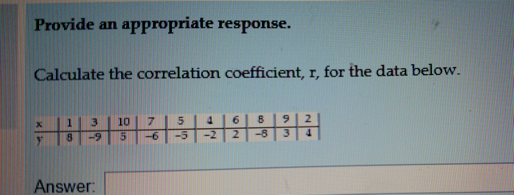 Solved Calculate the correlation coefficient, r, for the | Chegg.com