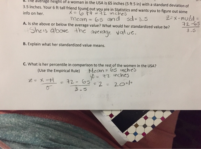 Solved The average height of a woman in the USA is 65 inches Chegg