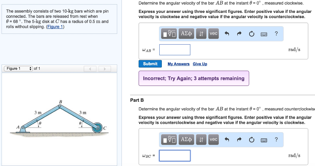 Solved Determine The Angular Velocity Of The Bar AB At The | Chegg.com