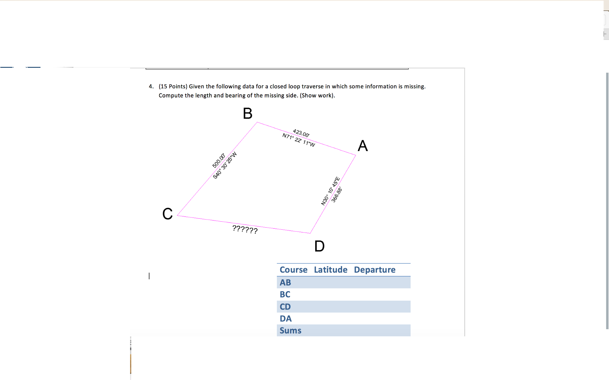 solved-given-the-following-data-for-a-closed-loop-traverse-chegg