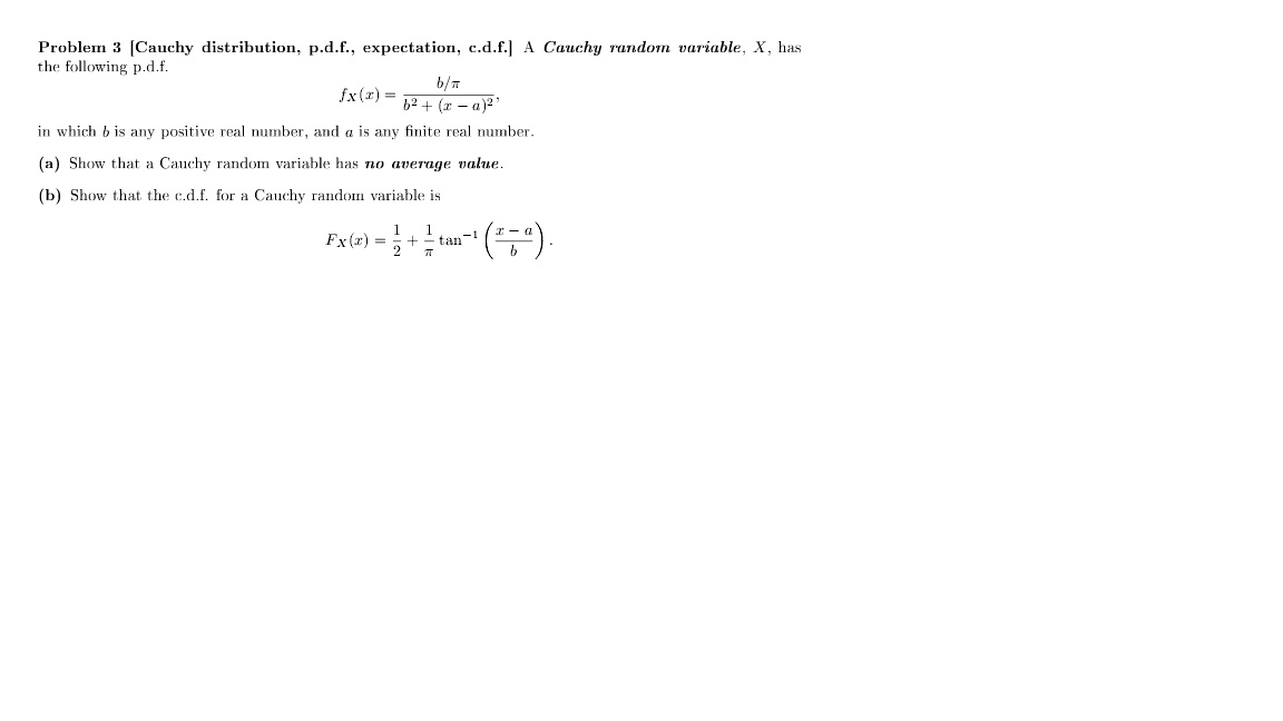 Solved A cauchy random variable, X, has the following p.d.f. | Chegg.com