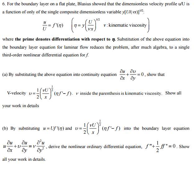 Solved For The Boundary Layer On A Flat Plate, Blasius | Chegg.com