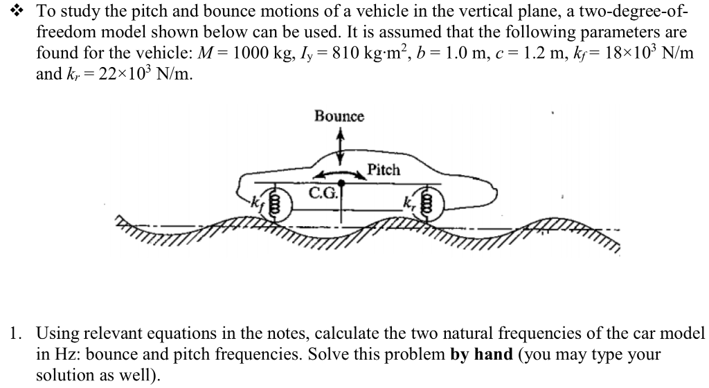 Solved To Study The Pitch And Bounce Motions Of A Vehicle In