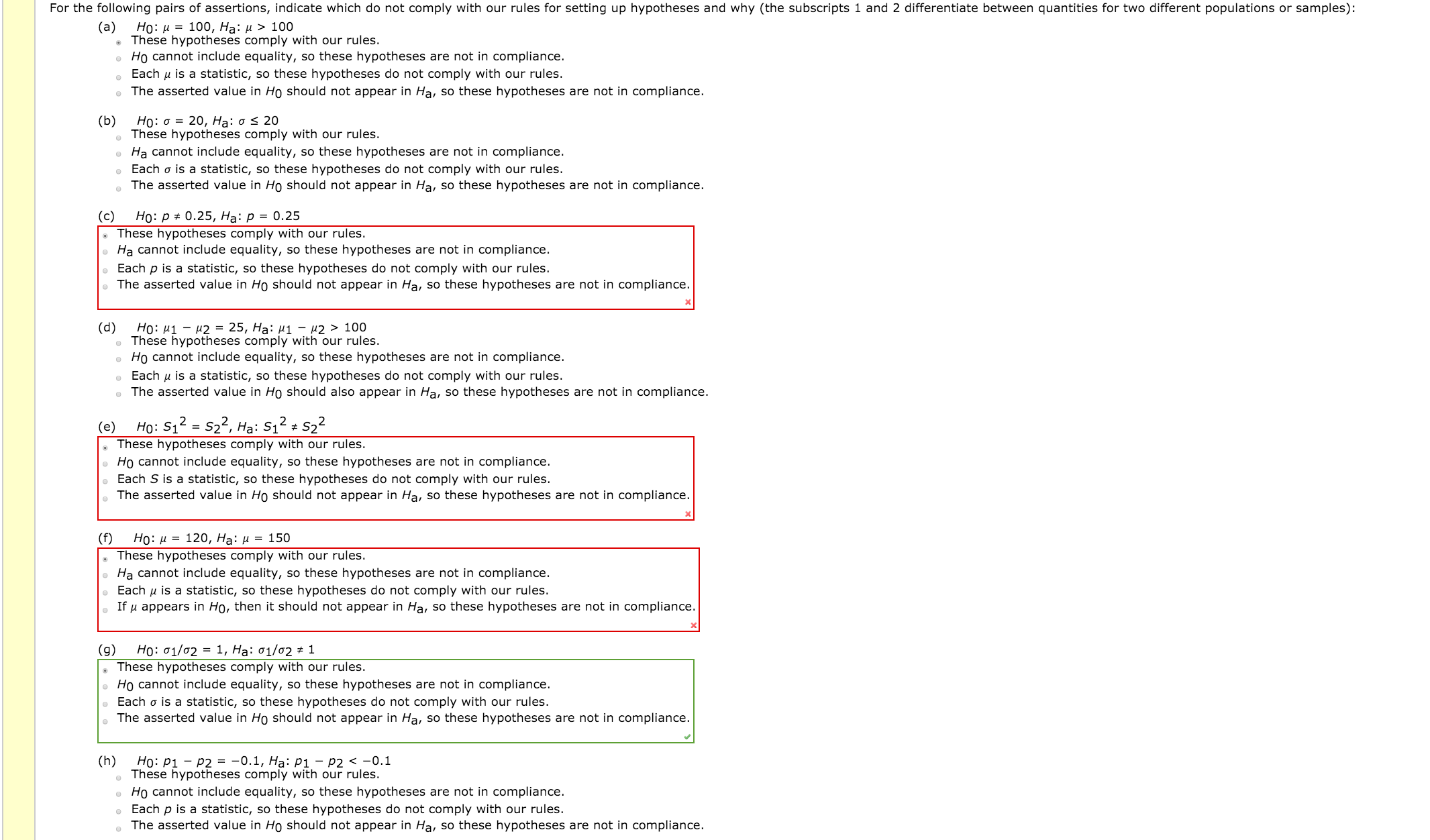 For the following pairs of assertions, indicate which