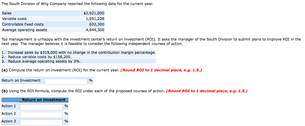 Solved The South Division of Wiig Company reported the | Chegg.com