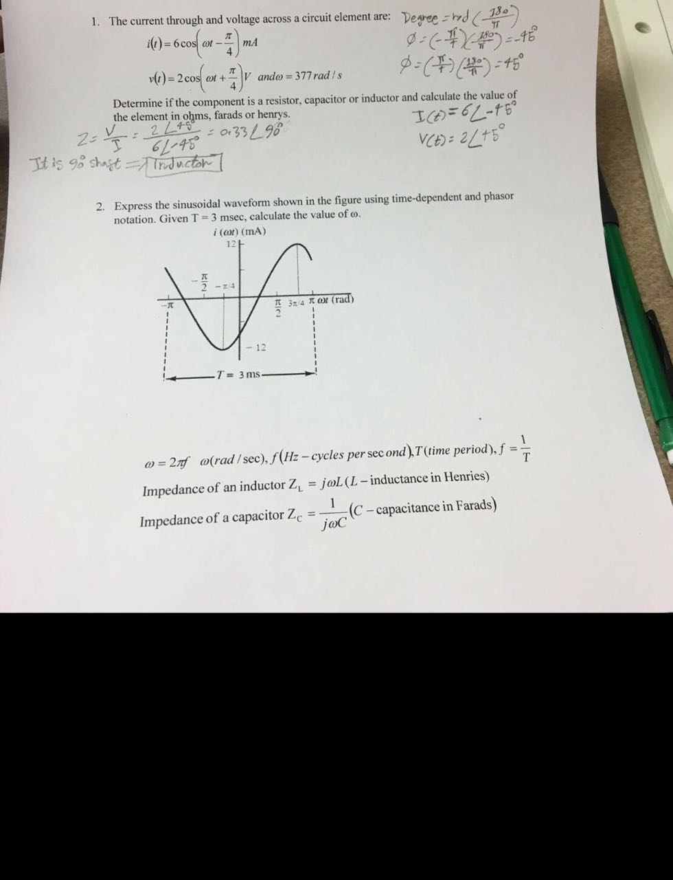 Solved The current through and voltage across a circuit | Chegg.com