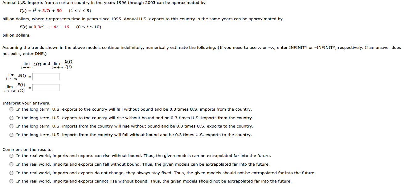 Solved Annual U.S. imports from a certain country in the | Chegg.com