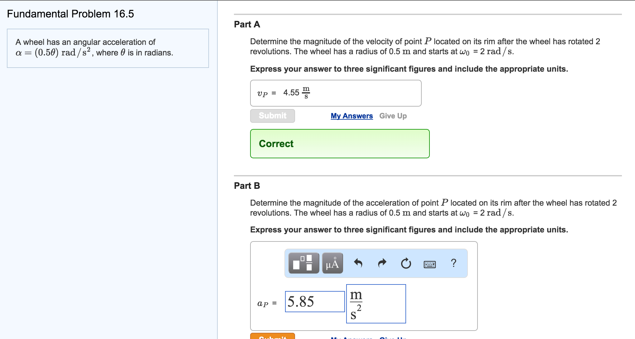 Solved A wheel has an angular acceleration of alpha = (0.5 | Chegg.com