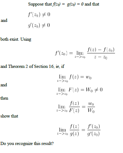 Solved Suppose that f(zo) = g(zo) = 0 and that f'(z0) 0 | Chegg.com