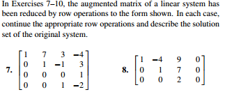 matrix augmented been linear form solved operations reduced row system exercises transcribed problem text shown