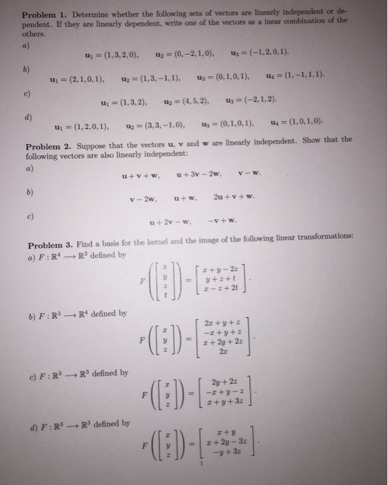 1 Determine Whether The Following Sets Of Vectors 0157