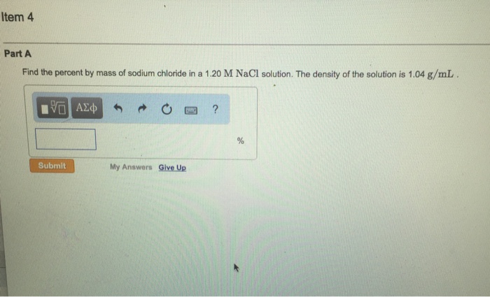 Solved Find The Percent By Mass Of Sodium Chloride In A 1 20