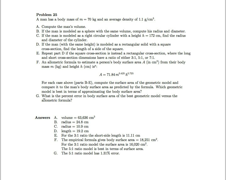 Solved Problem 25 A man has a body mass of m 70 kg and an | Chegg.com