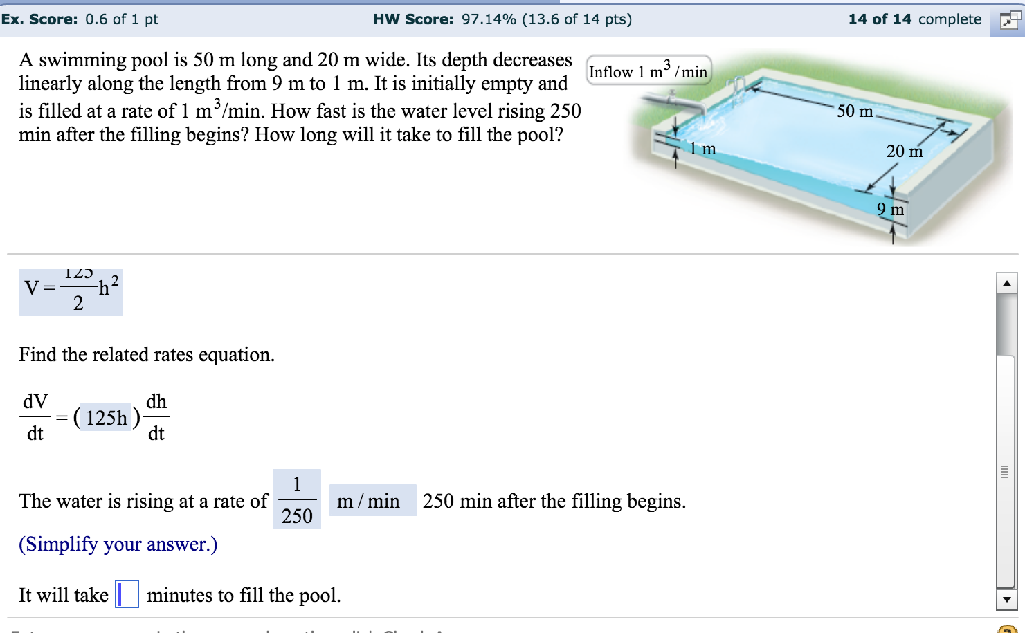 Solved A swimming pool is 50 m long and 20 m wide. Its depth