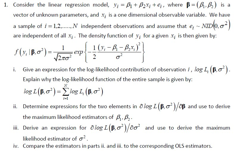 Solved 1. Consider the linear regression model, | Chegg.com