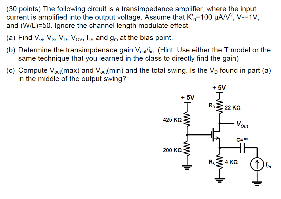 Solved The Following Circuit Is A Transimpedance Amplifier, | Chegg.com