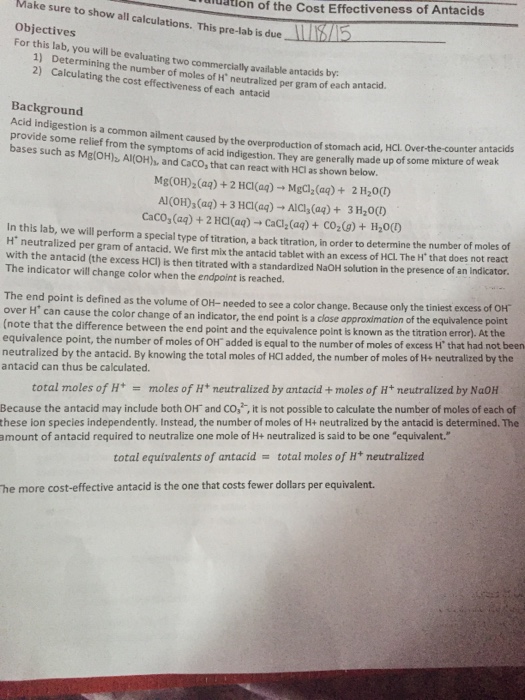 Solved dnuation of the Cost Effectiveness of Antacids Make