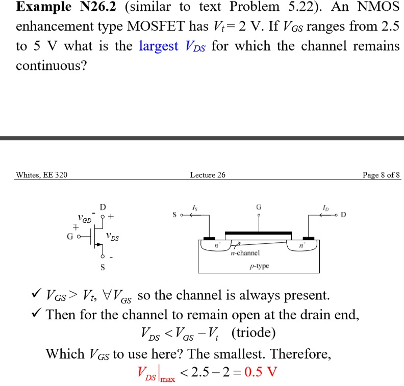 Solved An NMOS enhancement type MOSFET has V_t = 2 V. If | Chegg.com