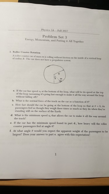 Solved Physics 5A-Fall 2017 Problem Set 3 Energy, Momentum, | Chegg.com