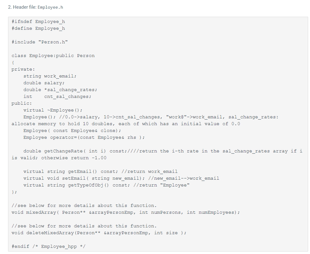 Solved The two header files below describe the interface of | Chegg.com