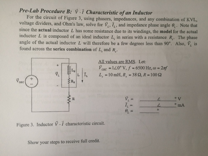 Solved For Procedure B v1 istic of an Inductor of KVL, the