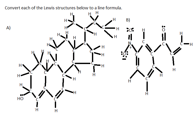 Convert each of the Lewis structures below to a line formula. 
