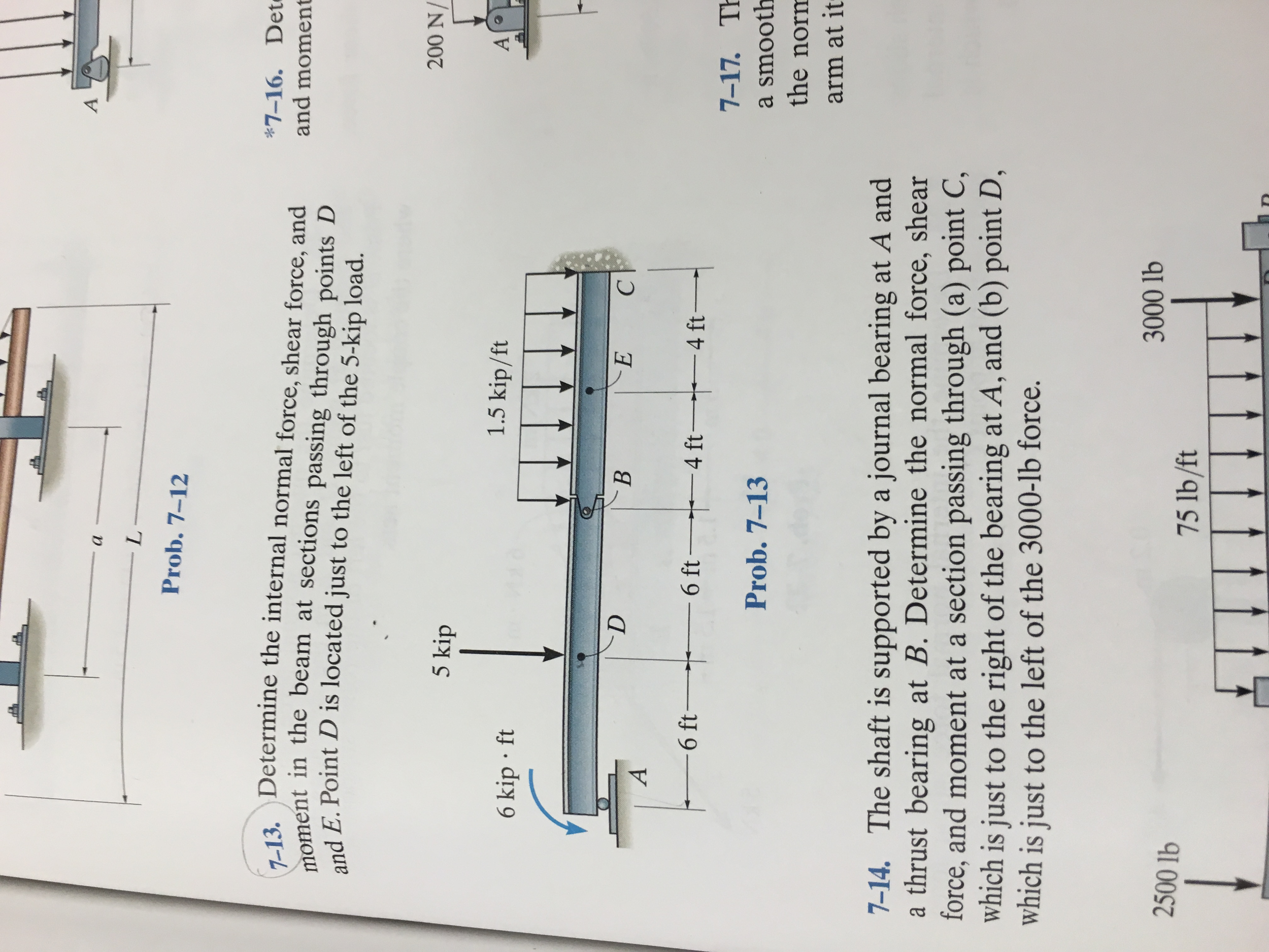 Solved 7 - 13 Determine the internal normal force, shear | Chegg.com