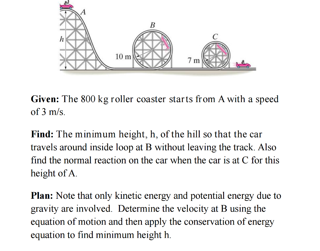 Solved Given The 800 kg roller coaster starts from A with