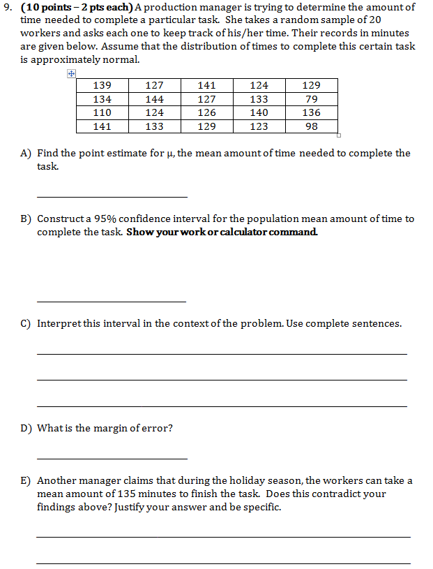 Solved A production manager is trying to determine the | Chegg.com