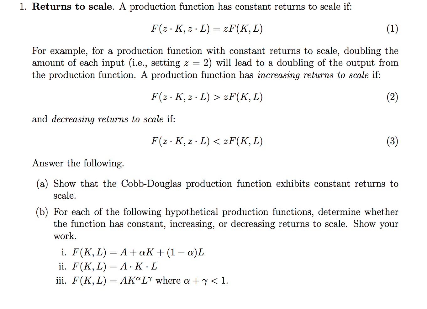 cobb douglas constant returns to scale