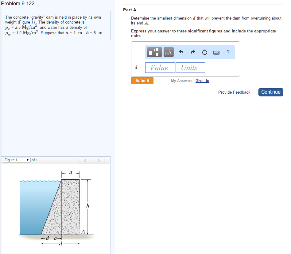 Problem 9.122 The concrete gravity dam is held in | Chegg.com
