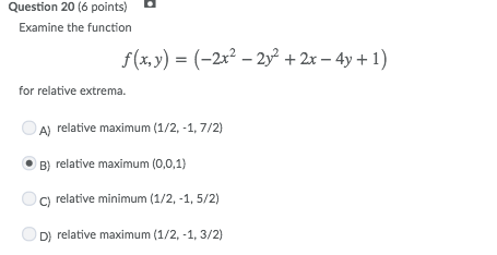 Solved Examine The Function F(x, Y) = (-2x^2 - 2y^2 + 2x - | Chegg.com